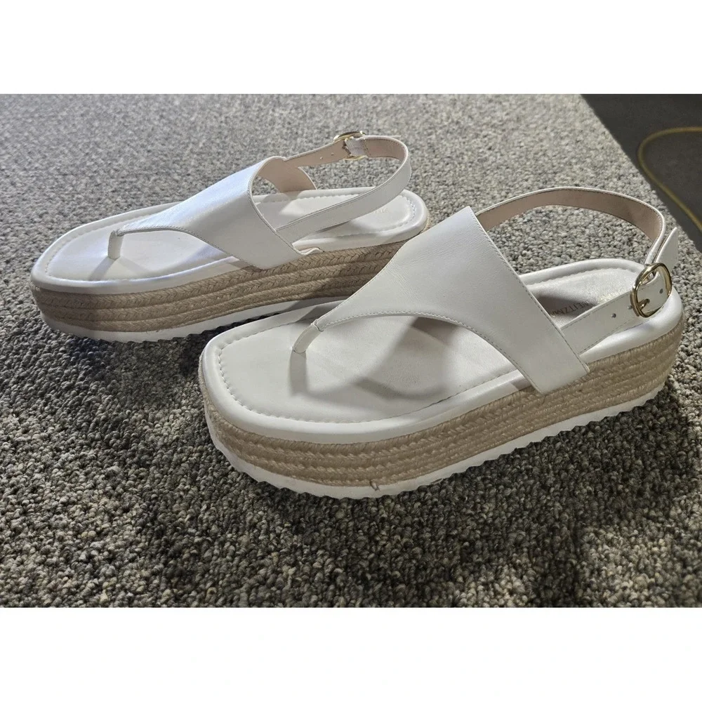 Stuart Weitzman size 7 Sandals White Leather Espadrille Platform (Retail $395)